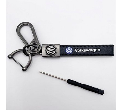 Брелок металл,кожа Вольксваген 14,5*2 см  черный в комплекте отвертка