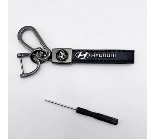 Брелок металл,кожа Хендай 14,5*2 см  черный в комплекте отвертка