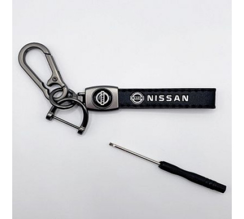 Брелок металл,кожа Ниссан 14,5*2 см  черный в комплекте отвертка
