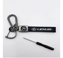 Брелок металл,кожа Лексус 14,5*2 см  черный в комплекте отвертка