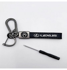 Брелок металл,кожа Лексус 14,5*2 см  черный в комплекте отвертка