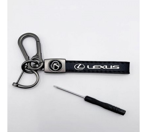 Брелок металл,кожа Лексус 14,5*2 см  черный в комплекте отвертка