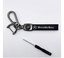 Брелок металл,кожа Мерседес 14,5*2 см  черный в комплекте отвертка