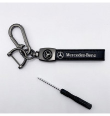 Брелок металл,кожа Мерседес 14,5*2 см  черный в комплекте отвертка