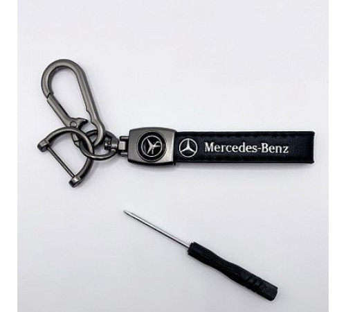Брелок металл,кожа Мерседес 14,5*2 см  черный в комплекте отвертка