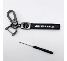 Брелок металл,кожа АМГ 14,5*2 см  черный в комплекте отвертка