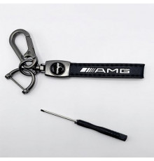 Брелок металл,кожа АМГ 14,5*2 см  черный в комплекте отвертка