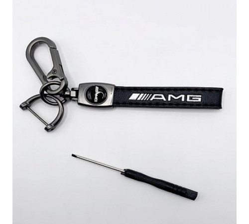 Брелок металл,кожа АМГ 14,5*2 см  черный в комплекте отвертка