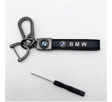 Брелок металл,кожа BMW 14,5*2 см  черный в комплекте отвертка