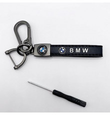 Брелок металл,кожа BMW 14,5*2 см  черный в комплекте отвертка