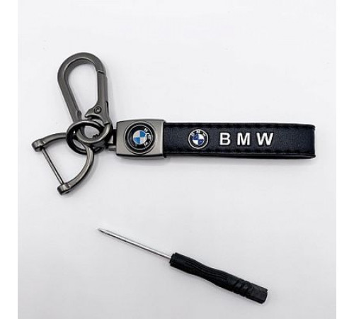 Брелок металл,кожа BMW 14,5*2 см  черный в комплекте отвертка