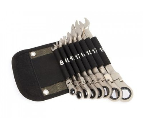 Набор ключей комб. трещоточных шарнирных 8шт(8,10,12,13,14,15,17,19 мм), в фирмен.сумке ДТ