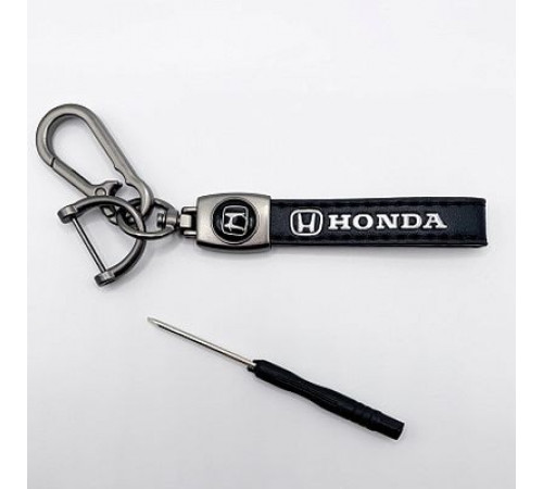 Брелок металл,кожа Хонда 14,5*2 см  черный в комплекте отвертка