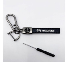 Брелок металл,кожа Мазда 14,5*2 см  черный в комплекте отвертка