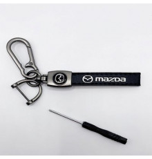 Брелок металл,кожа Мазда 14,5*2 см  черный в комплекте отвертка