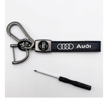 Брелок металл,кожа Ауди 14,5*2 см  черный в комплекте отвертка