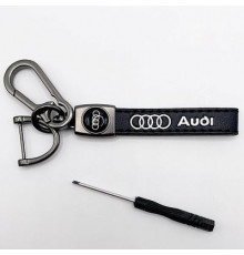 Брелок металл,кожа Ауди 14,5*2 см  черный в комплекте отвертка