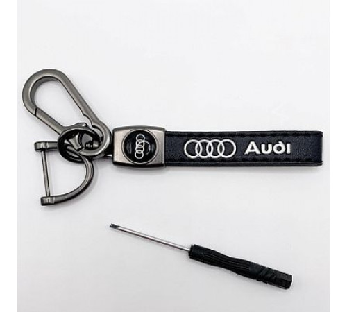 Брелок металл,кожа Ауди 14,5*2 см  черный в комплекте отвертка