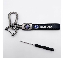Брелок металл,кожа Субару 14,5*2 см  черный в комплекте отвертка
