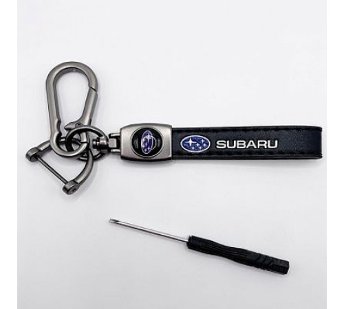 Брелок металл,кожа Субару 14,5*2 см  черный в комплекте отвертка