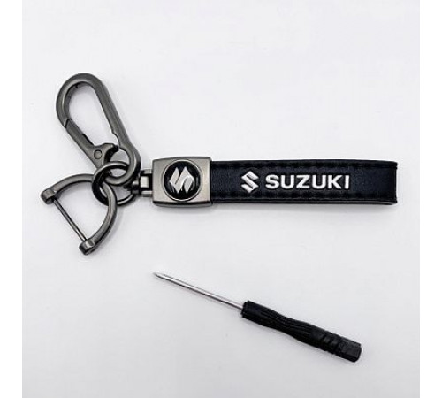 Брелок металл,кожа Сузуки 14,5*2 см  черный в комплекте отвертка