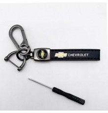 Брелок металл,кожа Шевроле 14,5*2 см  черный в комплекте отвертка