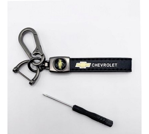 Брелок металл,кожа Шевроле 14,5*2 см  черный в комплекте отвертка