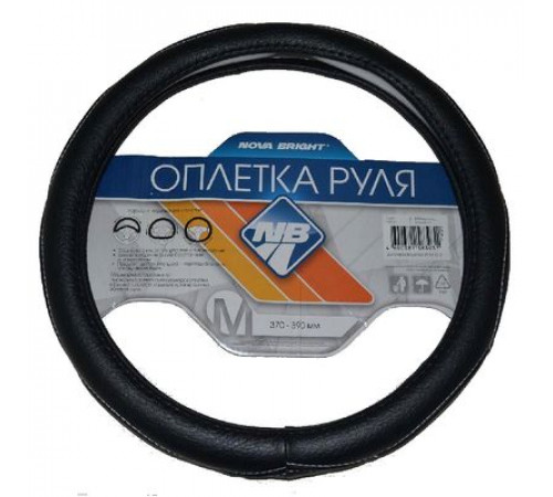 Оплетка на руль Nova Bright-fusion М экокожа,черная ,белая строчка