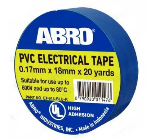 Изолента термостойкая 0,18*20yd (18,2м) ABRO синяя