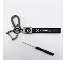 Брелок металл,кожа Опель 14,5*2 см  черный в комплекте отвертка