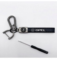Брелок металл,кожа Опель 14,5*2 см  черный в комплекте отвертка