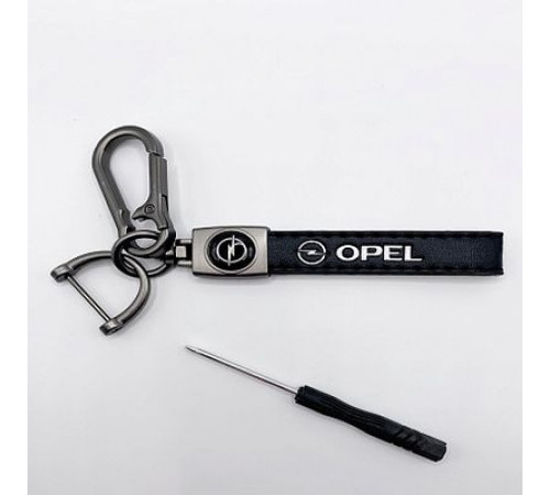Брелок металл,кожа Опель 14,5*2 см  черный в комплекте отвертка