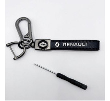 Брелок металл,кожа Рено 14,5*2 см  черный в комплекте отвертка