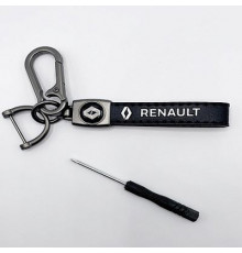 Брелок металл,кожа Рено 14,5*2 см  черный в комплекте отвертка