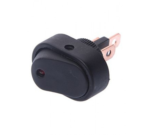 Выключатель-клавиша 12V 30А (3с) ON-OFF черный ОВАЛ с красной подсветкой  REXANT