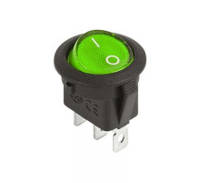 Выключатель-клавиша круглый 12V 20А (3с) ON-OFF зеленый  с подсветкой  REXANT