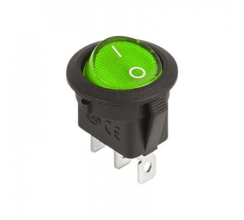 Выключатель-клавиша круглый 12V 20А (3с) ON-OFF зеленый  с подсветкой  REXANT