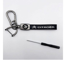 Брелок металл,кожа Ситроен 14,5*2 см  черный в комплекте отвертка