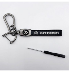 Брелок металл,кожа Ситроен 14,5*2 см  черный в комплекте отвертка