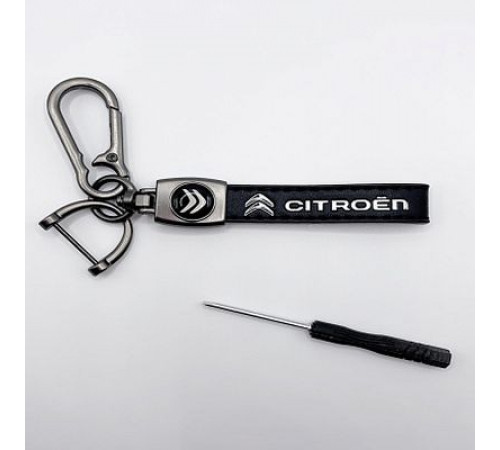 Брелок металл,кожа Ситроен 14,5*2 см  черный в комплекте отвертка