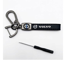 Брелок металл,кожа Вольво 14,5*2 см  черный в комплекте отвертка