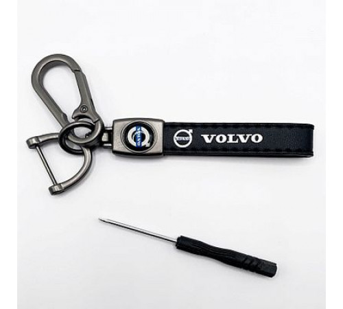 Брелок металл,кожа Вольво 14,5*2 см  черный в комплекте отвертка