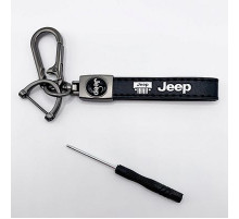 Брелок металл,кожа Джип 14,5*2 см  черный в комплекте отвертка