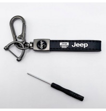 Брелок металл,кожа Джип 14,5*2 см  черный в комплекте отвертка