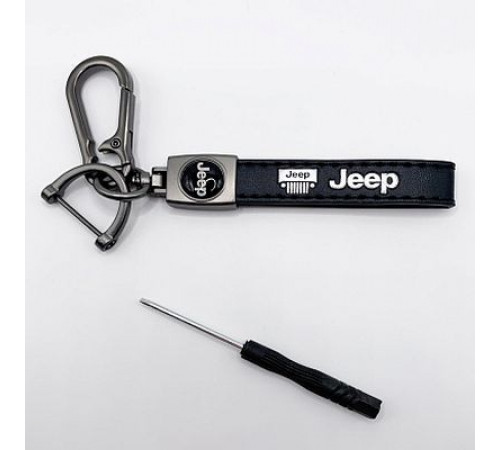 Брелок металл,кожа Джип 14,5*2 см  черный в комплекте отвертка