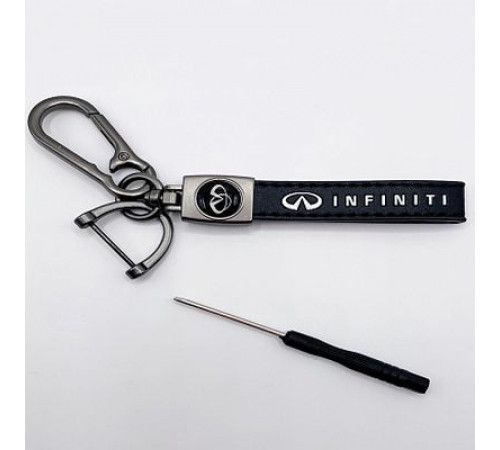Брелок металл,кожа Инфинити 14,5*2 см  черный в комплекте отвертка