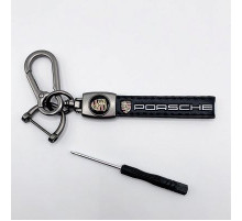 Брелок металл,кожа Порш 14,5*2 см  черный в комплекте отвертка