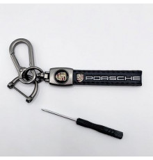 Брелок металл,кожа Порш 14,5*2 см  черный в комплекте отвертка