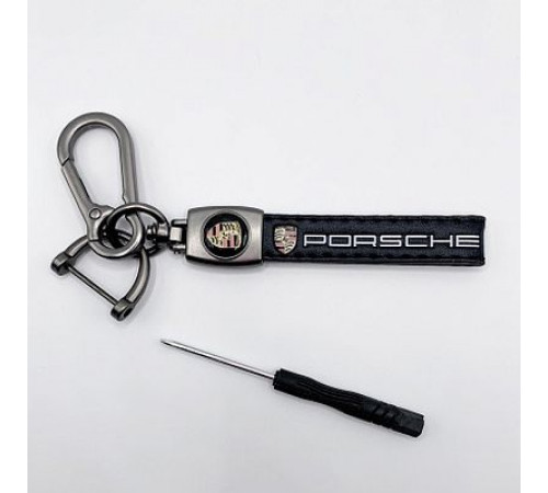 Брелок металл,кожа Порш 14,5*2 см  черный в комплекте отвертка