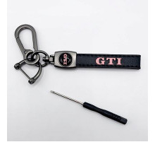 Брелок металл,кожа GTI 14,5*2 см  черный в комплекте отвертка